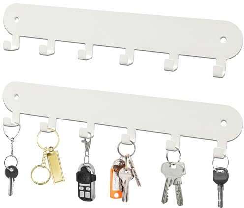 AIVORO Porte Clef Mural, 2 Pièces 6 Crochets Porte Clef Clef Mural Accroche, Sans Perçage, Boîte De Rangement Pour Clés Pour Entrée, Salon, Cuisine (Blanc)
