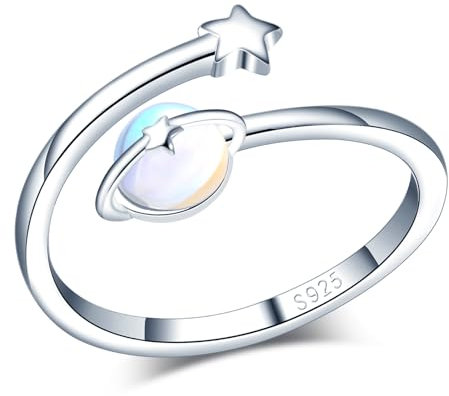 CPSLOVE Elegante Damen Silber Verstellbare Ringe 925 Sterling Silber Mädchen Kreativer Planet - Stern Zirkon Ring Offener Ring Paar Ringe