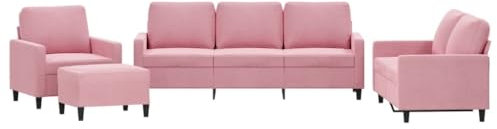 vidaXL Sofagarnitur 4-TLG., Sessel Couch mit Kissen Fußhocker, Sofa Wohnzimmersofa mit Armlehnen, Couchgarnitur Designsofa Sitzmöbel Polstermöbel, Rosa Samt