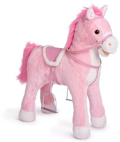 Pink Papaya Stehpferd zum draufsitzen | 60cm Spielpferd zum Reiten Sparkles | Pferd zum Reiten für Kinder mit Sound | Sattel Pferd