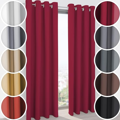 Schuette® Verdunklungsvorhang mit Ösen ● Century Black: Firre Dance (Rot) ● 130x150cm Breite x Höhe (1 Stück) ● Blackout Vorhang Verdunkelung Knitterfrei Pflegeleicht Gardine Thermo Blickdicht