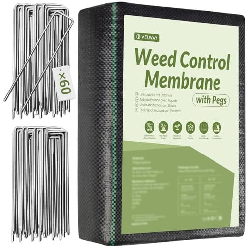 Velway Malla Antihierbas 2x10M con 60 Grapas - 100g/m² Tela para Control de maleza para Jardín Huerto Tejido Permeable al Agua Estabilización Rayos UV Barreras contra Malezas