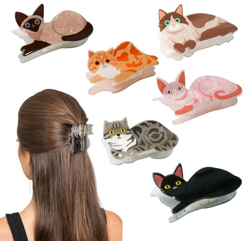 Framendino, Paquete de 6 pinzas para el pelo de gato, lindas pinzas para el pelo con forma de animal pequeño para cumpleaños