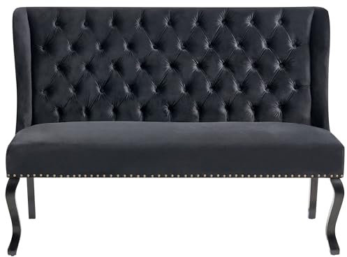 Beliani Modernes 2-Sitzer Küchensofa Samt schwarz Holzbeine Ohrensofa Torsby