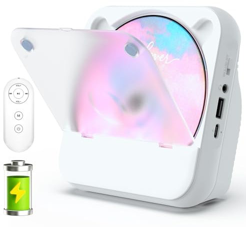 Bluetooth CD Player Tragbar mit Akku - Lehwey CD Spieler Klein mit Staubschutzhülle, Mini Desktop-CD-Player mit Lautsprecher, FM Radio, Fernbedienung unterstüzt AUX/USB Anti Skip für Kinder Kpop-Musik