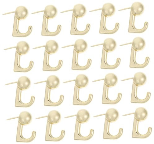 WHAMVOX 20pcs Metal Push Pin Hooks and Thumb Tacks Gold Zinc Alloy Wall Push Pins for Bulletin Board Cork Board Key Hanging Office School Supplies