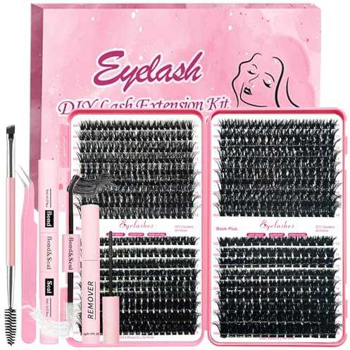 Qiveaory Kit di Estensione Delle Ciglia Fluffy fai da 630 pcs DIY Individual Lashes con Lash Bond and Seal,Remover Extension Ciglia,Pinzette per Ciglia Pennello(10-18mm,60D+80D+100D+150D)
