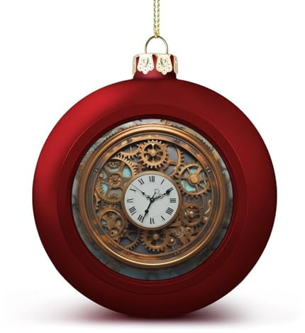 Rusty Steampunk-Uhr, Weihnachtskugel, Ornament, 4,1 cm, glitzernd, hängende Weihnachtskugeln für Weihnachtsbaum-Anhänger, dekorative Weihnachtsbaumkugeln für Weihnachtsbaumschmuck, 1 Stück