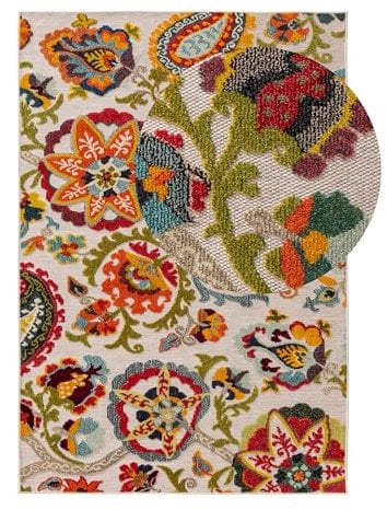 benuta Nest Teppich Noelia - Kunstfaser - Outdoor geeignet - Rechteckig & im Style: Botanicals & Florals, Retro - Pflegeleicht für Wohnzimmer Schlafzimmer, Multicolor, 240x340 cm