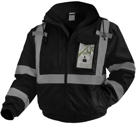 Uno Mejor Reflective Jackets, High Vis Safety Work Jacket with Pockets for Men& Women, Construction Coats for Cold Weather, Waterproof Rain Gear, Class 3, Black Standard, L