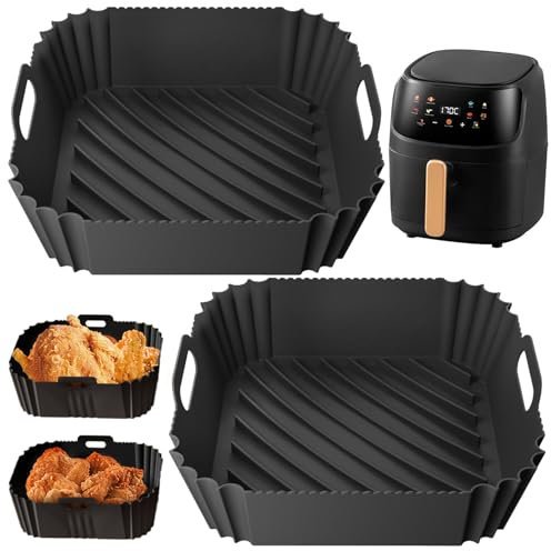 2PCS Silicone Air Fryer Liner, 9 Inch Reusable Baking Tray Airfryer Liners, Air Fryer Accessories for Cosori 5.5L/6L/6.4L/Ninja Air Fryer Max Pro 6.2L/Ninja Speedi 5.5L