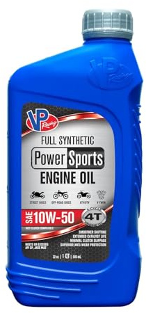 VP Racing Motor Oil, PowerSports, High Zinc, 4T, 10W50, Synthetic, 1 qt Bottle, Each
