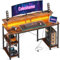 Coleshome Gaming Desk with LED Lights, 120x50 cm Computer desk with Power Outlets, Gaming PC Table with Monitor Stand, Storage Shelves, CPU Stand, Vintage Brown