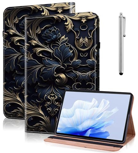 TUOLISG Case for Xiaomi Redmi Pad SE 8.7 Inch 2024 with Stylus Pen, PU Leather Wallet Pen Holder Multi-Angle Stand Protective Case for Xiaomi Redmi Pad SE 8.7 Inch Tablet Blue Flower
