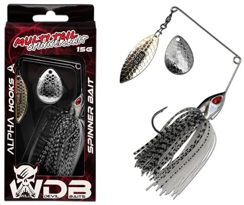 Wild Devil Baits Multi Tail Spinnerbait Spinner Bait Kunstköder Spin Jig Angelköder Barsch Hecht Zander (Flash Minnow, 15g)