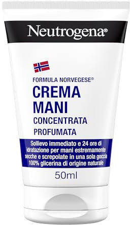 Neutrogena Formula Norvegese Crema Mani Concentrata Profumata, Crema mani riparatrice con Glicerina e Vitamina E, Crema mani secche e screpolate profumata per sollievo e idratazione 24h, 50 ml