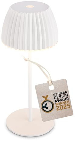 BRILONER - Riffle Mini LED Tischlampe kabellos IP44 mit Lichtkante, Touchdimmer, Akku tauschbar, Nachttischlampe, Leselampe, LED Lampe, Akku Lampe, German Design Award Winner 2025, 8,5x20 cm, Weiß