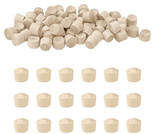 ONEBO 200 Pcs Wooden Plugs, Cork Plug, 8.5 x 8mm, Wood Button Plugs, Small Glass Bottle Corks, for Furniture Woodworking Craft Decor, DIY, Wood Screw Covers Plugs, Furniture Repairing