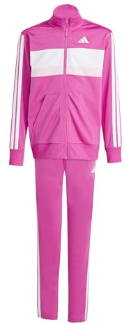 adidas Unisex Kids SEASONAL ESSENTIALS TIBERIO 3 STRIPES TRICOT TRACKSUIT, semi lucid fuchsia/bright yellow, 7-8 Years