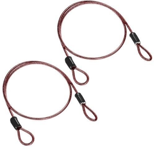 M METERXITY 2-Pack Security Cable Lock, 6.56FT PVC Coated Steel Luggage Lock Wire Rope with Double Loop for Outdoor Travel/Gate/Bike, Cut-Resistant Braided Steel Cable [Red]