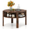 CASART Round Coffee Table with Storage, 2-Tier Wooden Accent Tea Tables End Table for Small Space Living Room (Rustic Brown)
