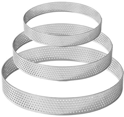 3 pcs de tarte, diamètre 10/15 / 20 cm Microperfacred en acier inoxydable Anneaux de cuisson, perforés pour les tartes, la pâtisserie, les gâteaux, les pizzas, les muffins, la maison