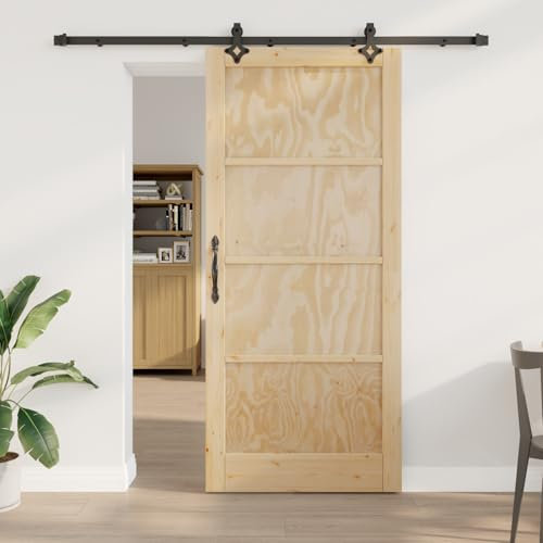 Puraday Porta scorrevole in legno, per soggiorno o camera da letto, porta interna, design salvaspazio, mobili d'ingresso, marrone e nero, 93 x 211 cm