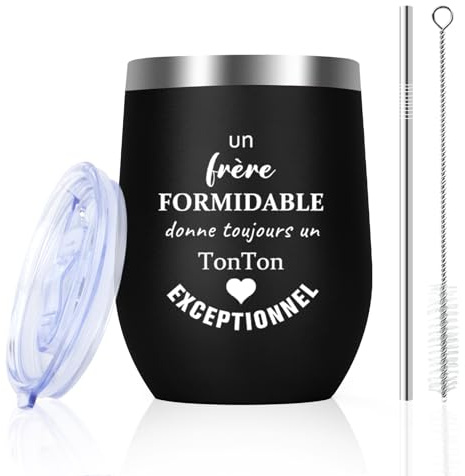 Idee Cadeau Tonton Original Cadeau Anniversaire Tonton Verre a Vin Noël | Cadeaux Pour Oncle De Niece Frère Famille Maison Homme 355ml Tasse à Café En Acier Inoxydable Avec Paille Fête Des Pères