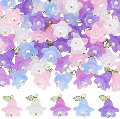 BEAMARKER 80 Stück Lilienblüten Anhänger Bunte Lilien Anhänger Acryl Kleine FrühlingsBlütenblätter Maiglöckchen Anhänger Handgefertigte Geschenke Zubehör Für Die Schmuckherstellung DIY Halskette Ohrri