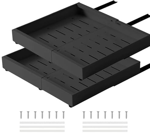 HaiYiZuhause Ausziehbarer Schrank-Organizer, Ausziehbarer Schiebe-Schiebe-Pantry-Regale Lagerung, Kein Punch für Küchenbasisschrank-Organisation, Pantry (2er-Pack, 42 cm tief, schwarz)
