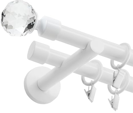 Fenster DEKOR - Gardinenstange Weiß - Gordijnroede 140 cm - Elegante Modern Vorhangstange - 2-läufig stange vorhang - Karniesabschluss wählbar - Vorhang Stangen Weiss Globe