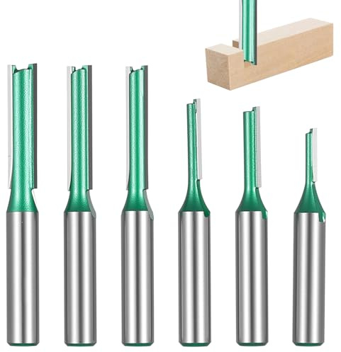 6 Pcs Router Bits Set, Flush Trim Straight Router Bit Set for Woodworking Tools, Double Flute Grooving Bit (3mm 4mm 5mm 6mm 7mm 8mm)