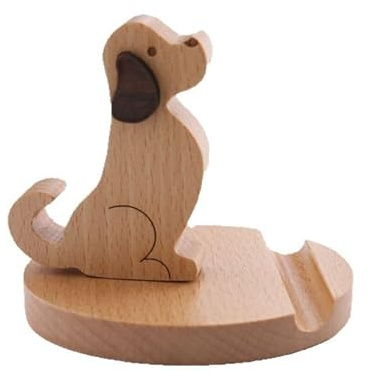 Golden Retriever puppy shaped wooden phone stand - Creative phone stand for smartphones and tablets, natural wood color. The for dog lovers
