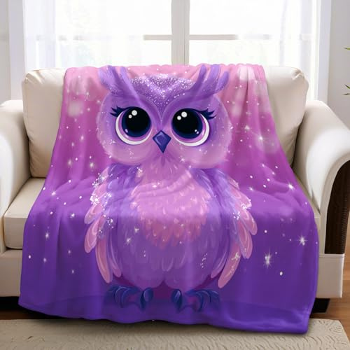 Lila Eule Kuscheldecke 180 x 220 cm Cartoon-Stil Flauschig Decke Fleecedecke Sofadecke Warm Wohndecke Couchdecke Weich Sofa Überwurf Decke