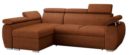 Mirjan24 Ecksofa Boston Mini, Eckcouch mit Schlaffunktion und Bettkasten, Polsterecke mit Einstellbare Kopfstützen, L-Sofa, Polstergarnitur, Wohnlandschaft (Flow 09, Seite: Links, LC+2r)