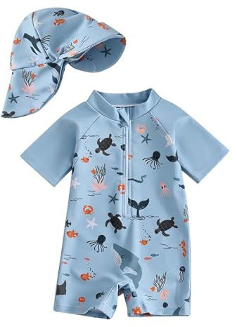 Costume da Bagno per Neonato Tuta da Nuoto a Manica Corta E Cappello Bagno Set UPF 50+ Protettivo in Neoprene Solare Muta Surf Swimsuit Spiaggia Mare Piscina Spiaggia Immersioni