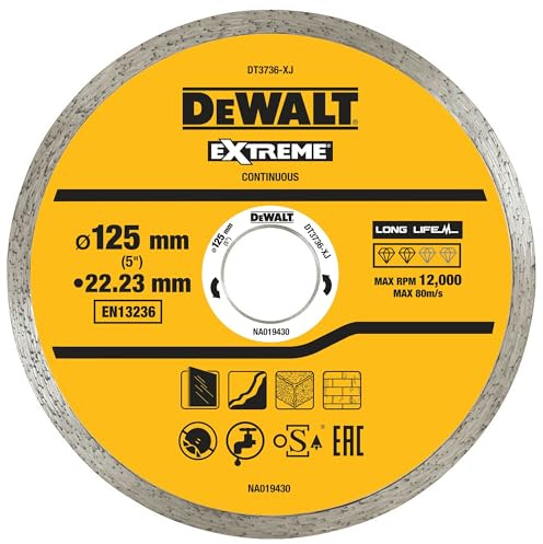 DeWalt DT3736-XJ Disco a Corona Continua, Saldato al LaserTaglio di Piastrelle, 125 x 22.2 x 7 mm