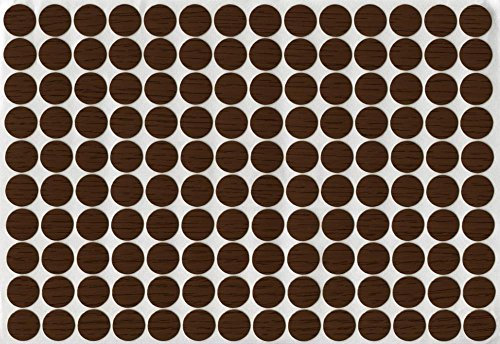 KwikCaps® PVC Nussbaum Tabak Selbstklebende Schrauben-Abdeckungen Abdeckkappen Nägel Cam flach [126 Stk. x 13 mm Durchmesser]