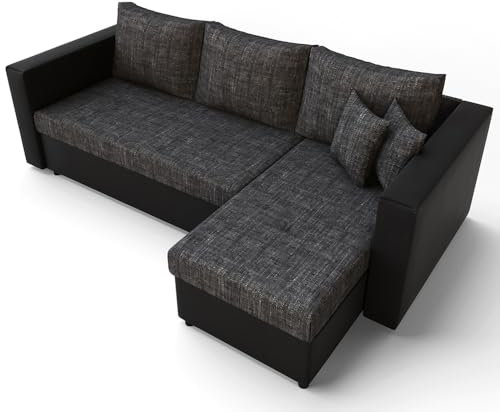 VitaliSpa Sofa L Form, Schlafsofa mit Bettkasten, Anthrazit/Schwarz, 224 x 144 cm