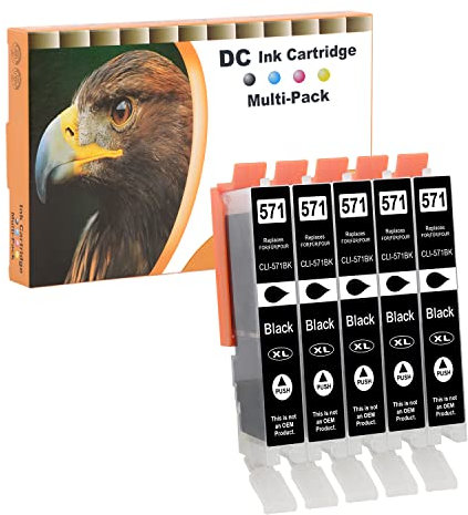 D&C 5X Schwarz XL Druckerpatronen Kompatibel für Canon CLI-571 BK für Canon PIXMA TS5053 TS5055 TS6050 TS6051 TS6052 TS8050 TS8051 TS8052 TS8053 TS9050 TS9055 MG5750 MG5751 MG5752 MG5753 MG6800
