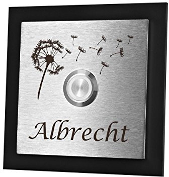 polar-effekt Personalisierte Türklingel aus Edelstahl V2a und Acryl - Klingelschild mit Gravur – Klingelknopf Weiss - Klingelplatte Geschenk zum Einzug [mit Edelstahlklammer] Motiv: Pusteblume