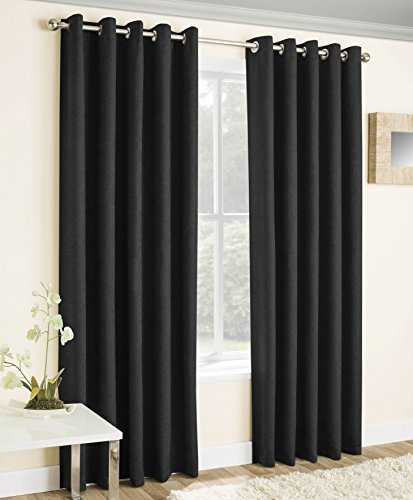 Enhanced Living Vogue Black 90 x 108 inch (229x274cm) Eyelet Thermal Noise Reducing Dim Out Curtains for Bedroom and Living Room