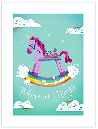 Wee Blue Coo LTD Unicorn Believe in Magic Canvas Wall Art Print Einhorn Zauber Mauer