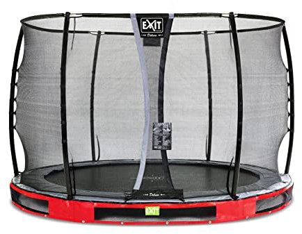 EXIT Toys Elegant Premium Rundes Bodentrampolin - ø305cm - Mit Deluxe Sicherheitsnetz - Lange Federn - Rostfrei - Einfache Montage - Luxuriöse Ausführung - Bodentrampolin Garten - Rot