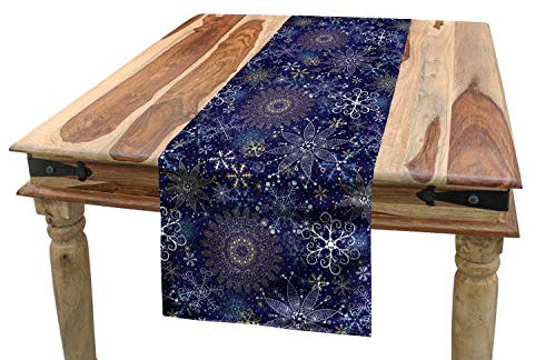 ABAKUHAUS Dunkelblau Tischläufer, Schneeflocken Weihnachten Kunst, Esszimmer Küche Rechteckiger Dekorativer Tischläufer, 40 x 225 cm, Dunkelblau Weiß