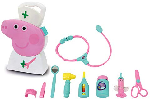 Jamara 410095 Suitcase, 10-Piece Set, Sturdy and Handy Carry case, Child-Friendly Doctor's Utensils for Role Play, Cute Peppa Pig Design, White,Medium