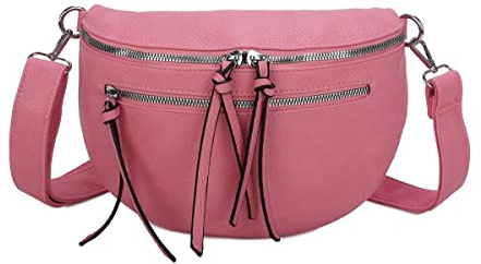Damen Tasche Gürteltasche Crossbody Leder Optik Hüfttasche Bauchtasche Umhängetasche Cross-Over Bodybag Schultertasche Handytasche Leder Optik Rosa XL