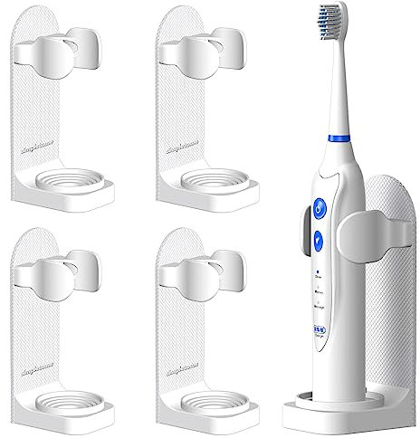 simpletome Zahnbürstenhalter Wandmontage abnehmbare elektrische Zahnbürste Einstellbarer Zahnpasta-Organizer Badezimmer-Halterung Aufbewahrungs-Set 4 Stück (Weiß)