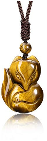 JSDDE Fuchs Kette, Fuchs Anhänger Halskette, Amulett Edelsteine Anhänger, Heilsteine Kette, geflochten Glückskette, Reiki Heilung Glücksbringer Schmuck für Damen Herren (Tigerauge)