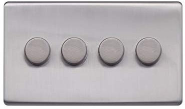 Lieber Brushed Chrome 250W 4 Gang 2 Way Intelligent Trailing Dimmer - White Insert Screwless